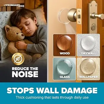 Door Stop for Wall with Strong Back Adhesive - Quiet and Shock Absorbent Silicone Wall Protectors from Door Knobs