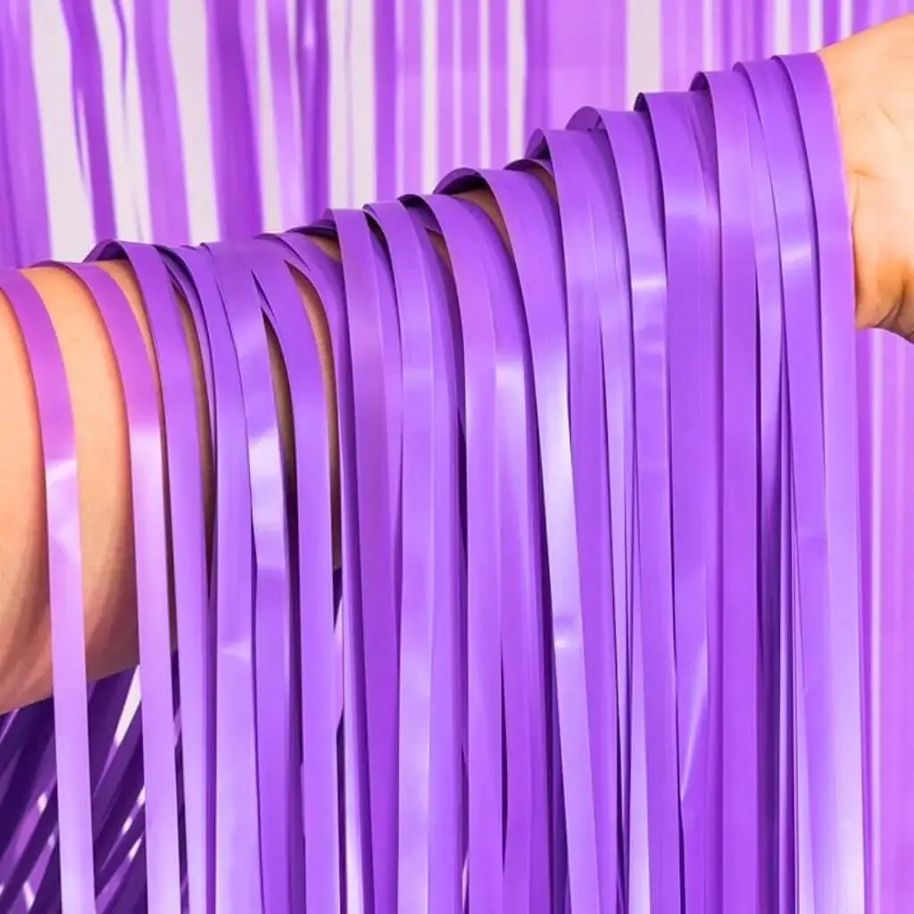 Foil Tinsel Fringe Curtains for Wedding Birthday Photo booth, purple