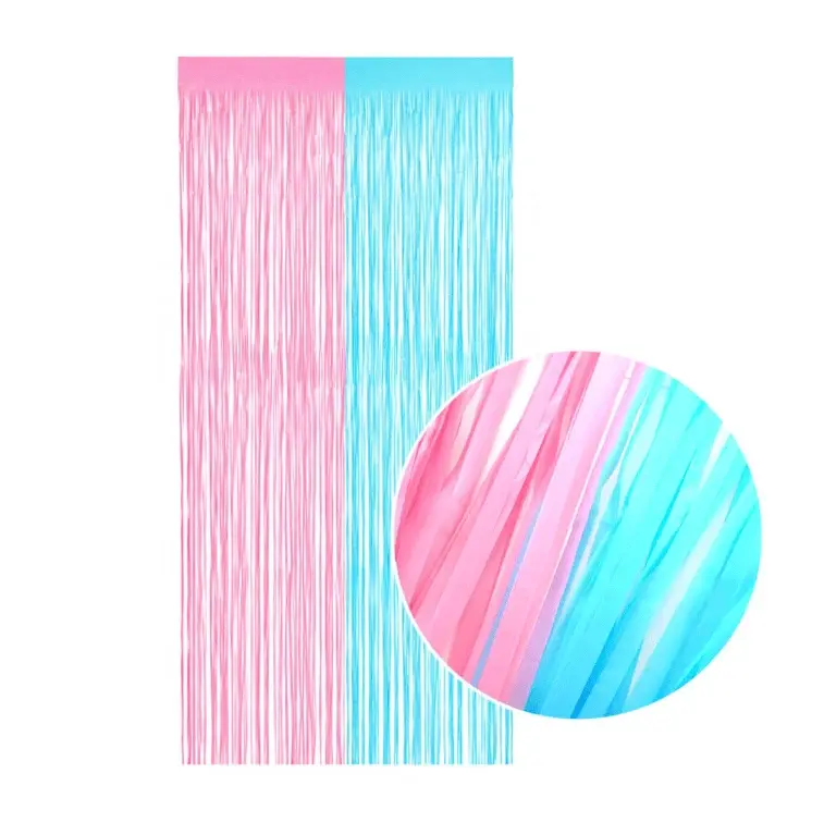 Foil Tinsel Fringe Curtains for Wedding Birthday Photo booth, pink and blue mixed