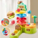 Multi-functional Forest Roller Ball Drop and Pound-a-Ball Toy featuring a multi-tier ball ramp tower, a hammer-pounding station, and a scoring game area