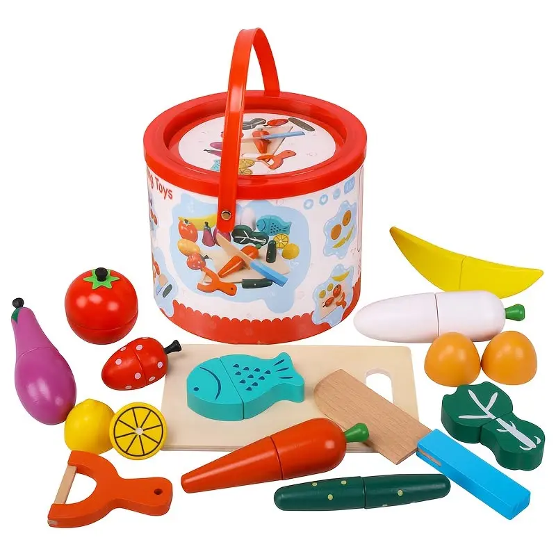 Wooden cutting fruit and vegetable pretend play toy set