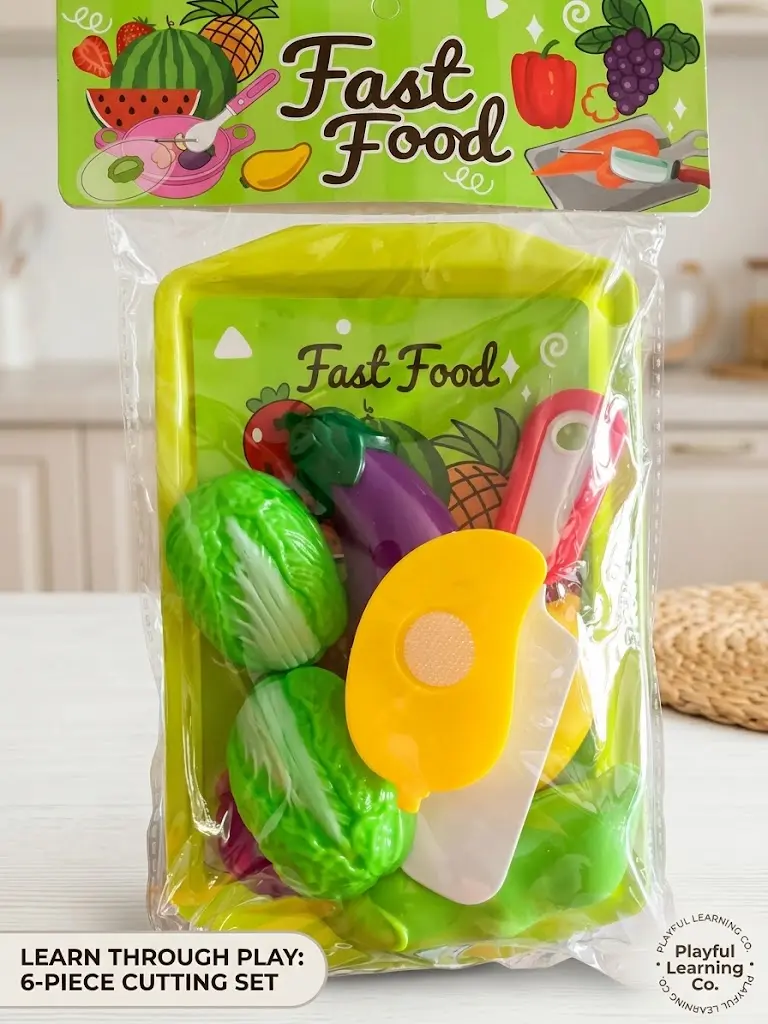 Pretend-play fruit and vegetable cutting toy set for kids