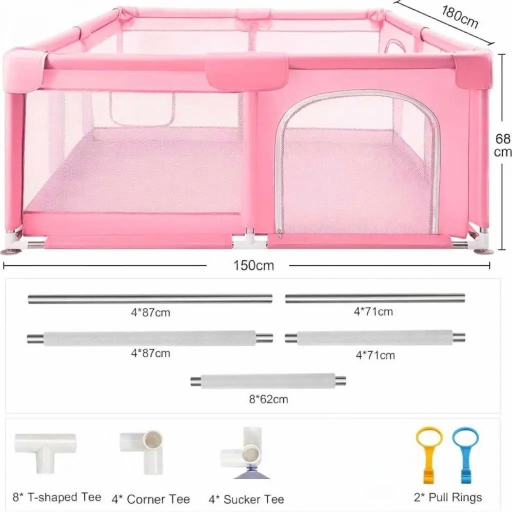 Baby Playpen 180*150*66cm(fence) with handles Pink