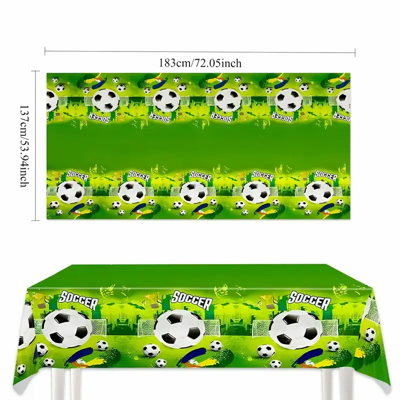 Soccer-themed plastic tablecloth