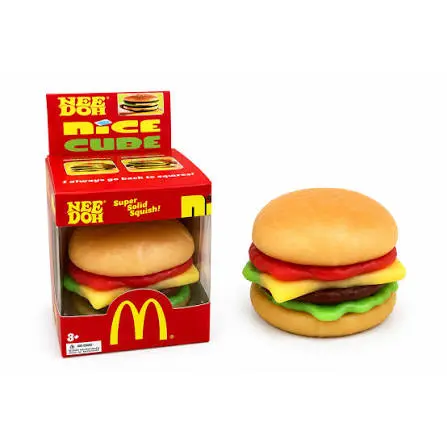 McDonald's NeeDoh Burger Nice Cube, a novelty sensory and stress-relief toy shaped like a McDonald's hamburger.