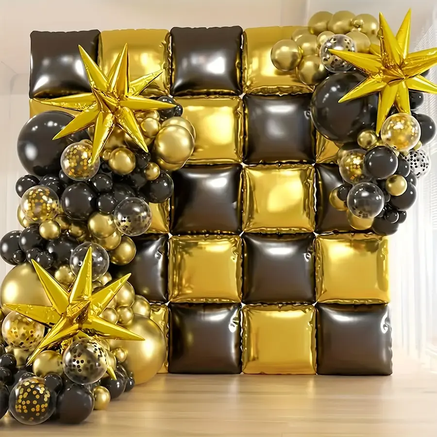 Double-sided square aluminum foil balloon backdrop wall and balloon arch kit. 130 piece
