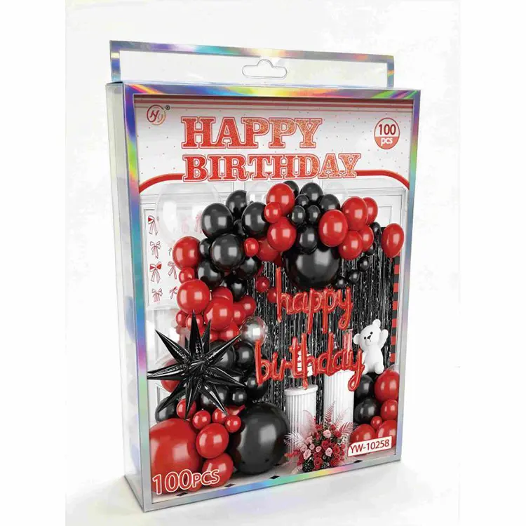 Red and Black Happy Birthday Balloon Garland and Arch Kit, 100 piece