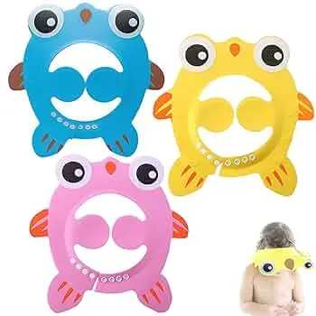 Adjustable Bath Shower Protector for Eyes, Ears, and Face, designed for use during baby bath time.  (Blue)