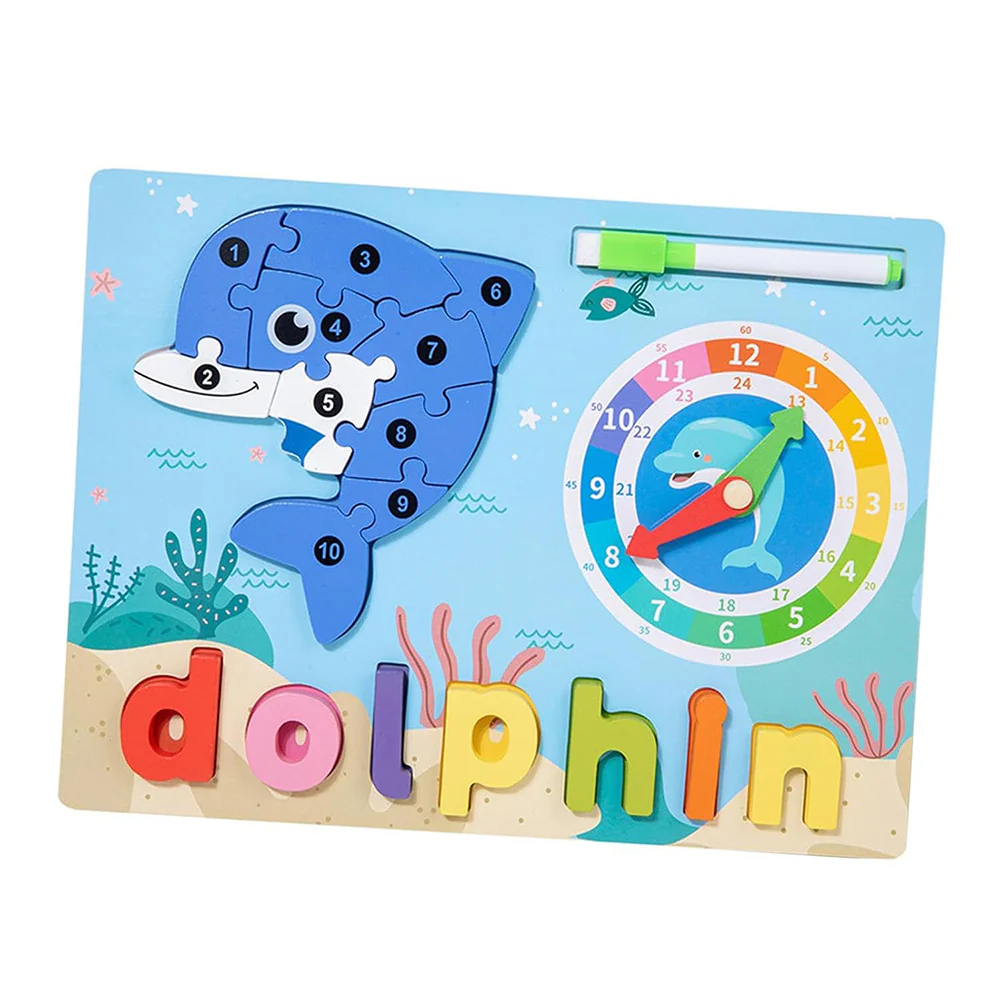  Preschool Alphabet Animal Puzzle With Clock, whiteboard& Marker (Dolphin)