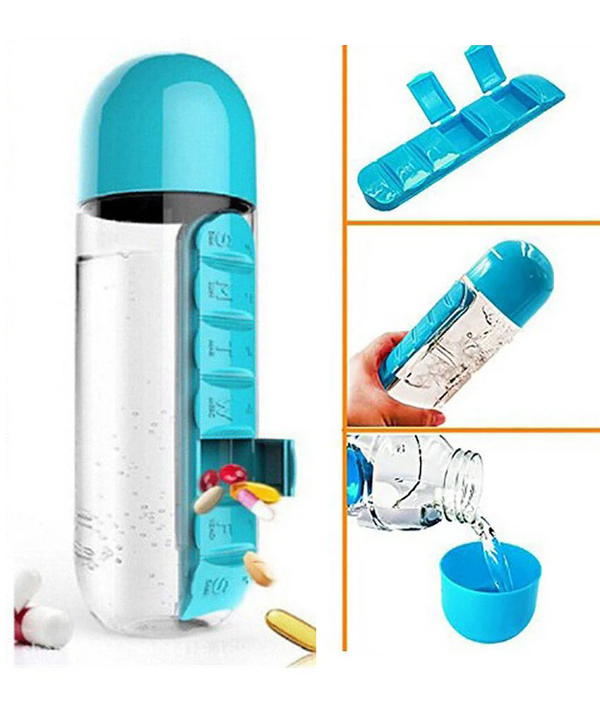 Water Bottle With Pillbox PBA Free  (Blue)