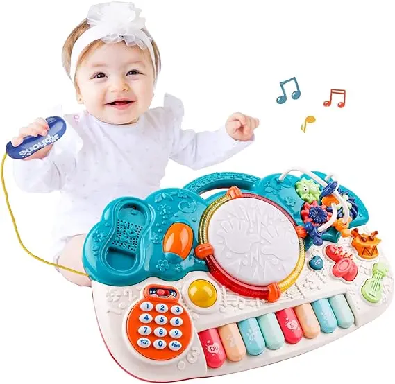 Baby Piano Toys 12 to 18 Months - Musical Toy for Toddlers 1 2 3 Years Old Light Up Babies Toy 6-in-1 Keyboard Piano Phone Drum Set Infant Toy Boys Girls First Birthday Gifts (Green)