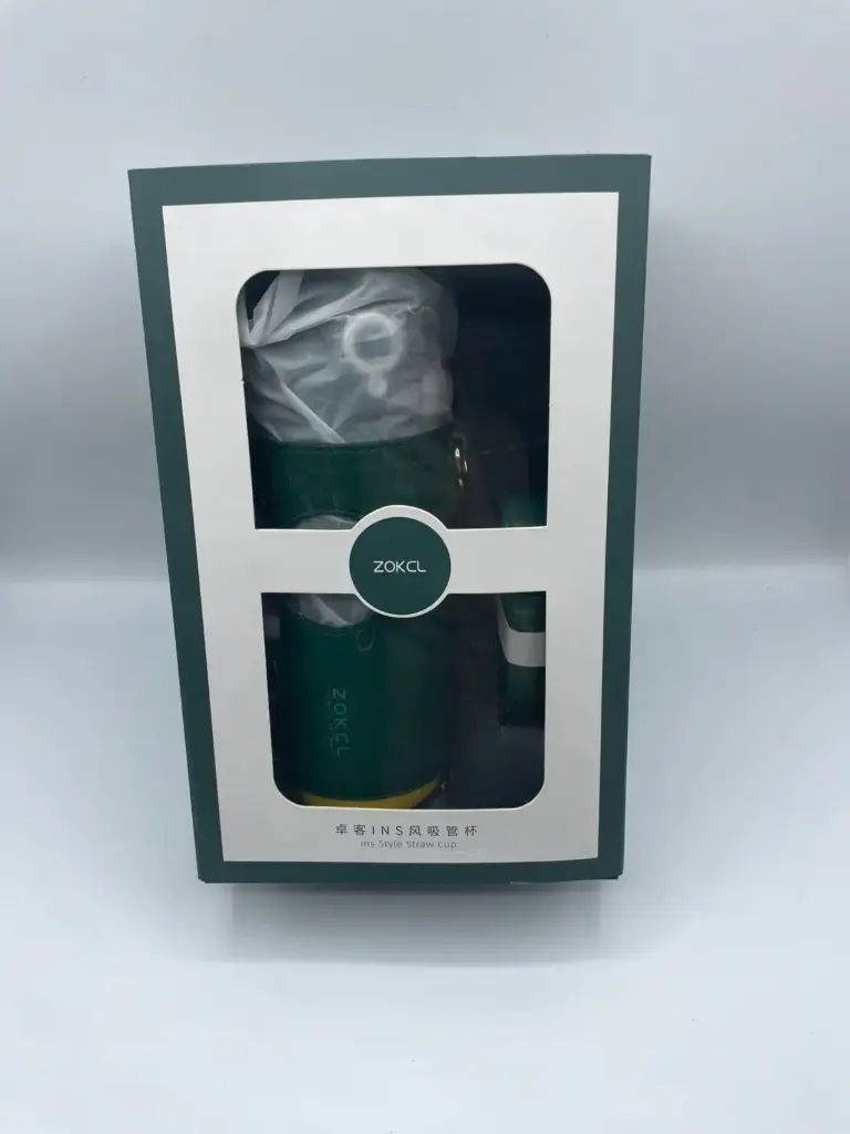 ZOKCL brand Ins Style Straw bottle, high quality stainless steel bottle with leather cover and belt