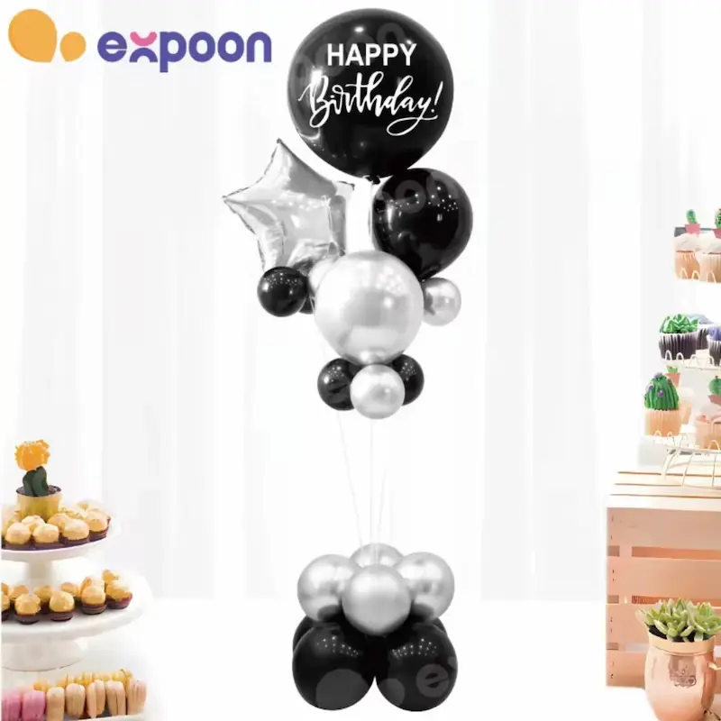 Stand Balloons with balloons 165cm Black and silver