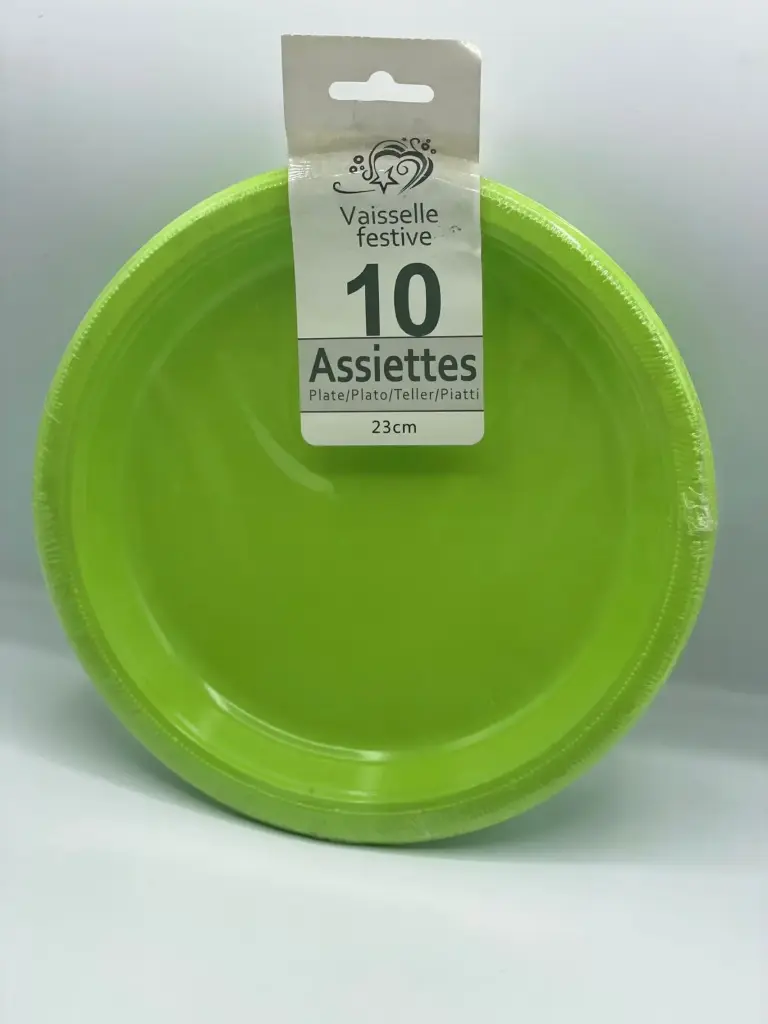 Plastic plates for birthday and parties pack 10pcs 23cm  (Green)