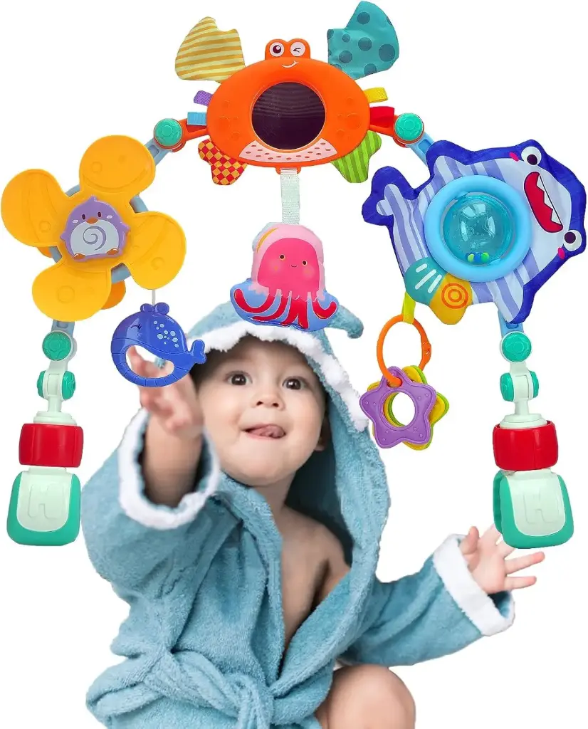 Baby Stroller Arch Toys,Car Seat Toys,Mobile Sensory Toy for Bassinet,Adjustable Baby Hanging Toys Fit for Crib Bed,Stroller,Car Seat,Feeding Chair