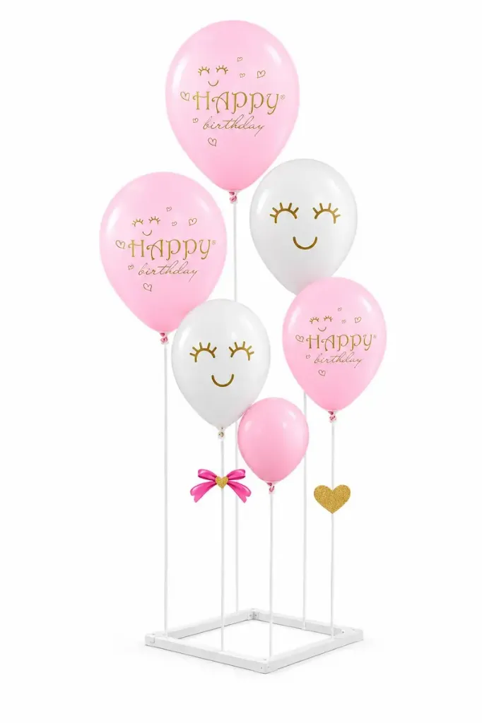 Free combination stand with pink Happy birthday balloons 