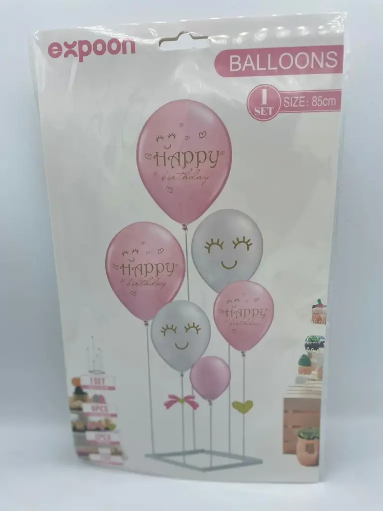 Free combination stand with pink Happy birthday balloons 