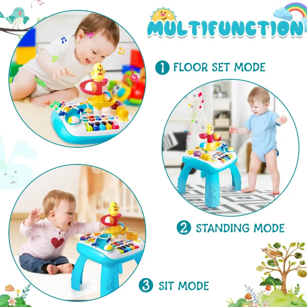 Baby Activity Table Learning Table - Educational Learning Musical Toys & Baby Standing Activity Center, Musical Instruments for Toddlers 1-3, Boy and Girl Birthday Gift Baby Toys 6 to 12 Months