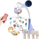 Baby Crib Toy, Baby Rabbit Crib Mobile with Music and Lights, Cot Mobile Toy with Timing Function Projector and Remote Control, Baby Crib Toys for Boys Girls