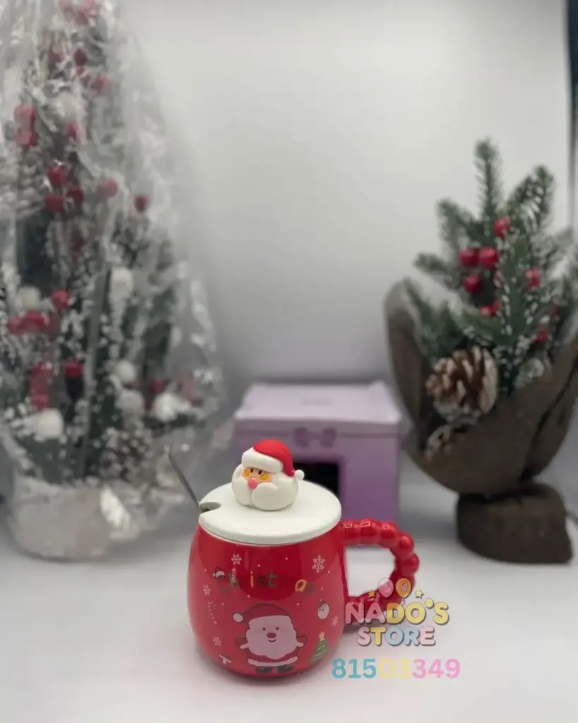 [34415]  Christmas Ceramic mug with a lid and spoon