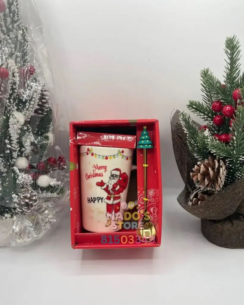 Santa Claus themed ceramic mug with  spoon
