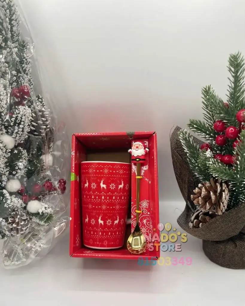 Santa Claus themed ceramic mug with  spoon