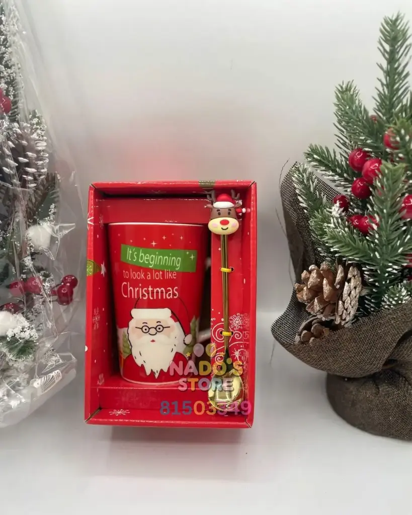 Santa Claus themed ceramic mug with  spoon