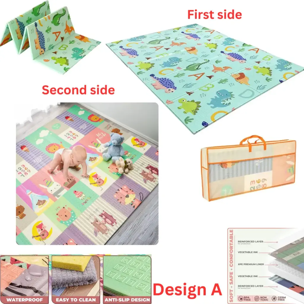 Foldable baby play mat, It provides a soft, cushioned surface for infants and toddlers to play and crawl, protecting them from hard floors. size 200*150cm thickness 0.8cm (Design A)