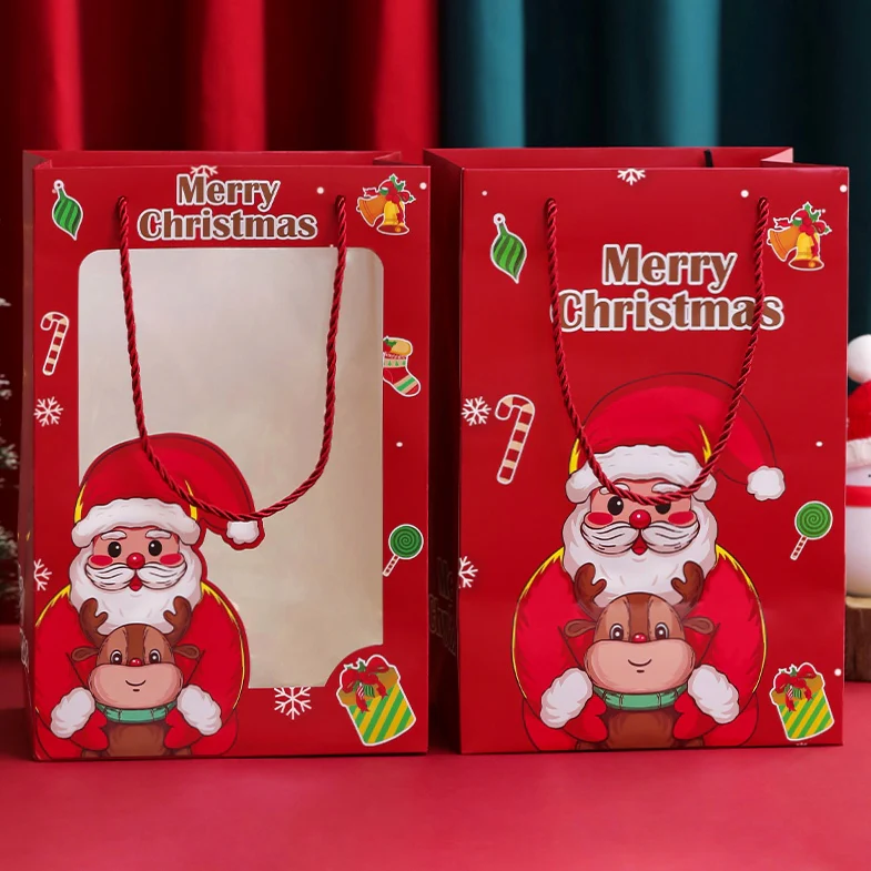 Christmas paper gift bag with a clear window (18*25cm red)