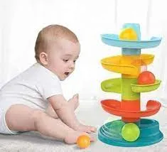 Huanger Roll Ball toy, 5-tier multi-colored ball ramp for toddlers. 