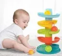 Huanger Roll Ball toy, 5-tier multi-colored ball ramp for toddlers. 