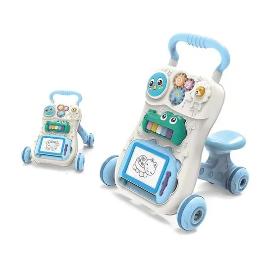 3 in1 Sit-to-Stand Learning Walker, First Steps Baby Walker, Baby Push Walker with Musical Play Table Early Education Activity (Blue)