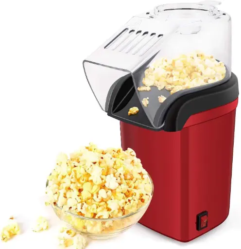 Popcorn Popper Machine, Electric Hot Air Popcorn Maker  1200W 2 Min Fast Making Popcorn Healthy Oil Free for Home Kids Movie Night