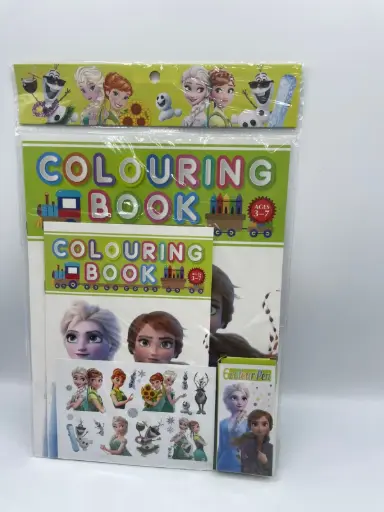 Coloring set, 1 big coloring book, 1 small coloring book, coloring pencils, stickers